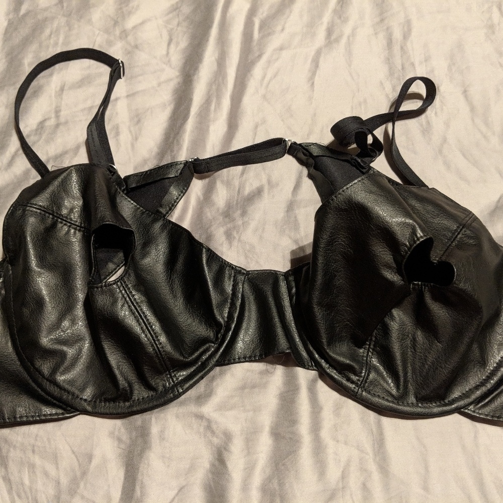 NWOT Allure Leather Bra With Nipple Cutouts